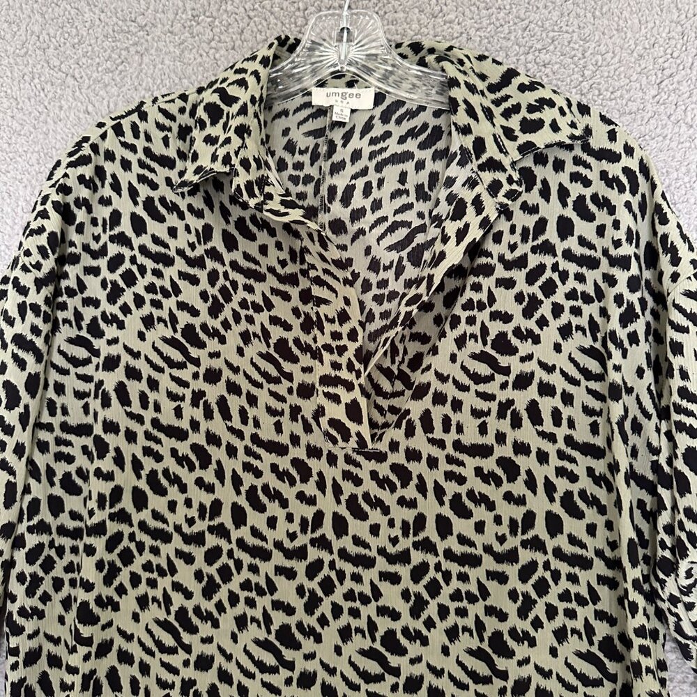 Umgee Womens Tunic Mini Dress Small Olive‎ Green Black Animal Print 3/4 Sleeve - Picture 4 of 10